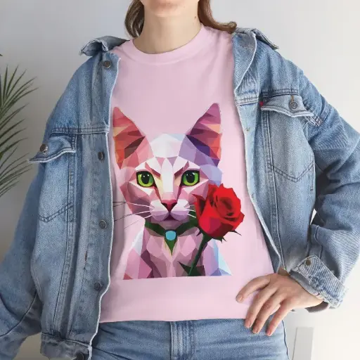 Cats and Roses Polygon Unisex Heavy Cotton Tee
